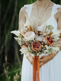 Toffee Bridal Bouquet, Orange Tone Boho Wedding Silk Flowers Bouquet