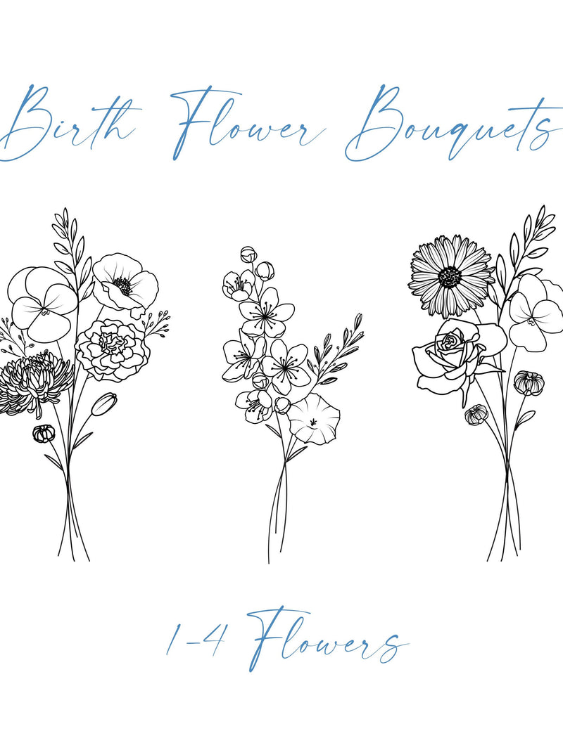 Birth Flower Tattoo  - Birth Flower Tattoo Bouquet - Birth Month Flower Bouquet -  Birth Flower  - Family Birth Month Tattoo Design - Flower birthday flower