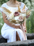 Dusty Pink Peony & Pampas Grass Boho Bridal Bouquet Bouquet