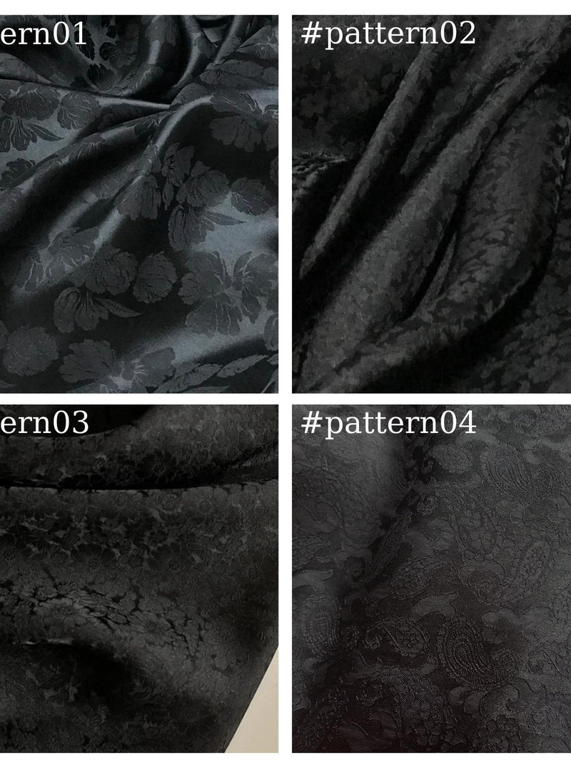 Black silk with floral pattern - PURE MULBERRY SILK fabric by the yard - Handmade silk - Natural fiber - Dress making - Gift for her silk flower