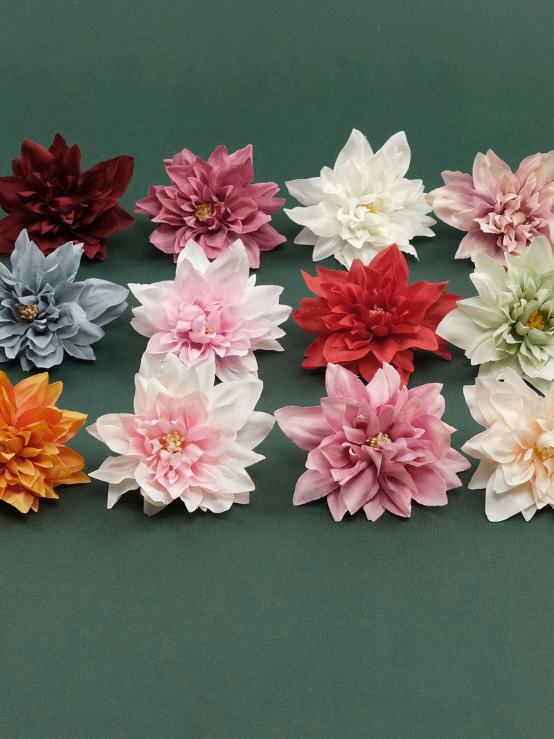 12Colors Dahlia - Artificial Silk Flower Head for Wedding Bride Party Home Hotel DIY Desk Decor - 4.7 inches Fake Flower Ornament Accessory silk flower