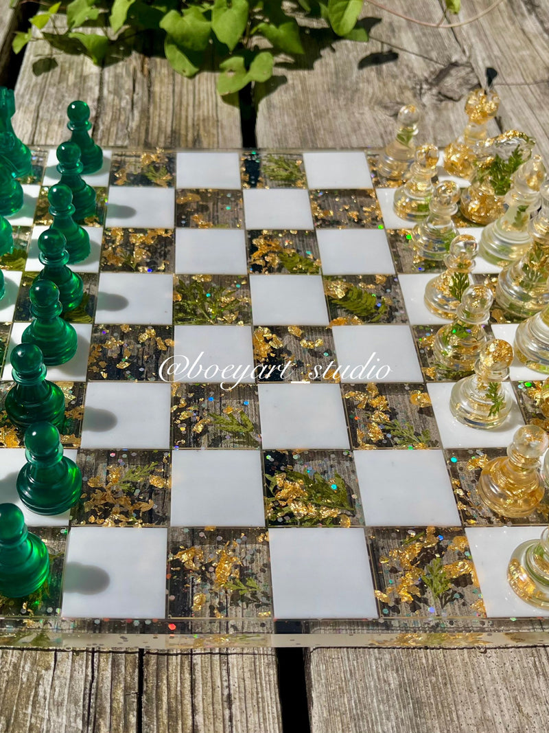 Resin Flower Chess Board Set: Handmade Botanical Chess Decor house warming flower