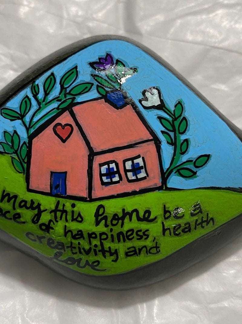 Home Rock / Unique Rock / House / Gift for Her / New Home Gift / Cherished / Family / Love / Flowers / Colorful house warming flower