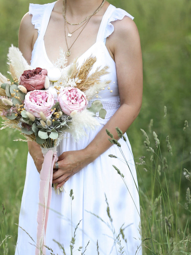 Blush Pink Peony Bridal Bouquet, Boho Wedding Flowers Bouquet
