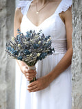 Lavender & Thistle Bridal Bouquet, Boho Eucalyptus Wedding Flowers Bouquet