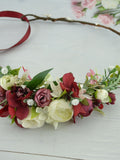 Flower crown adult, flower headband wedding, floral hair piece red ivory, bridal hair accessories, flower crown wedding, floral headband wedding flower