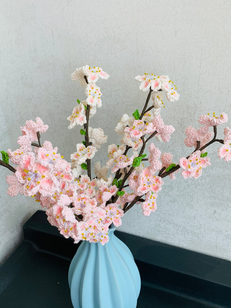 Crochet cherry blossoms flower ornaments, Handmade knitted Flower Bouquet A bunch of flower Anniversary Home Decor Valentine's Gift for her house warming flower