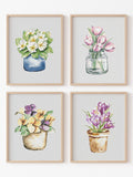 Flower Set Cross Stitch Pattern, Instant Download PDF, Modern Counted Cross Stitch, Embroidery Chart, Spring Wall Decor, House Warming Gift house warming flower