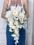 White Cascading Wedding Bouquet, White Bridal Bouquet, Rustic Wedding Flower, Made with Rose, Anemones and Peonies Bouquet
