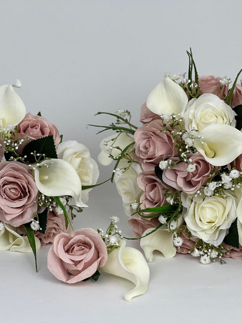 Artificial wedding bouquets flowers sets ivory with blush pink and gypsophila Bouquet