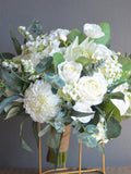 Faux White Wedding Bouquet, White Boho Bridal Bouquet, Real Touch Fake White Roses, Eucalyptus, King Protea, Dahlia Greenery Bouquet wedding flower