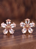 Natural Morganite Flower Stud Earrings, Pear shaped Morganite Earrings, Unique Flora Earrings, 14k Gold Stud Earrings, Dainty Prong Earrings ANNIVERSARY