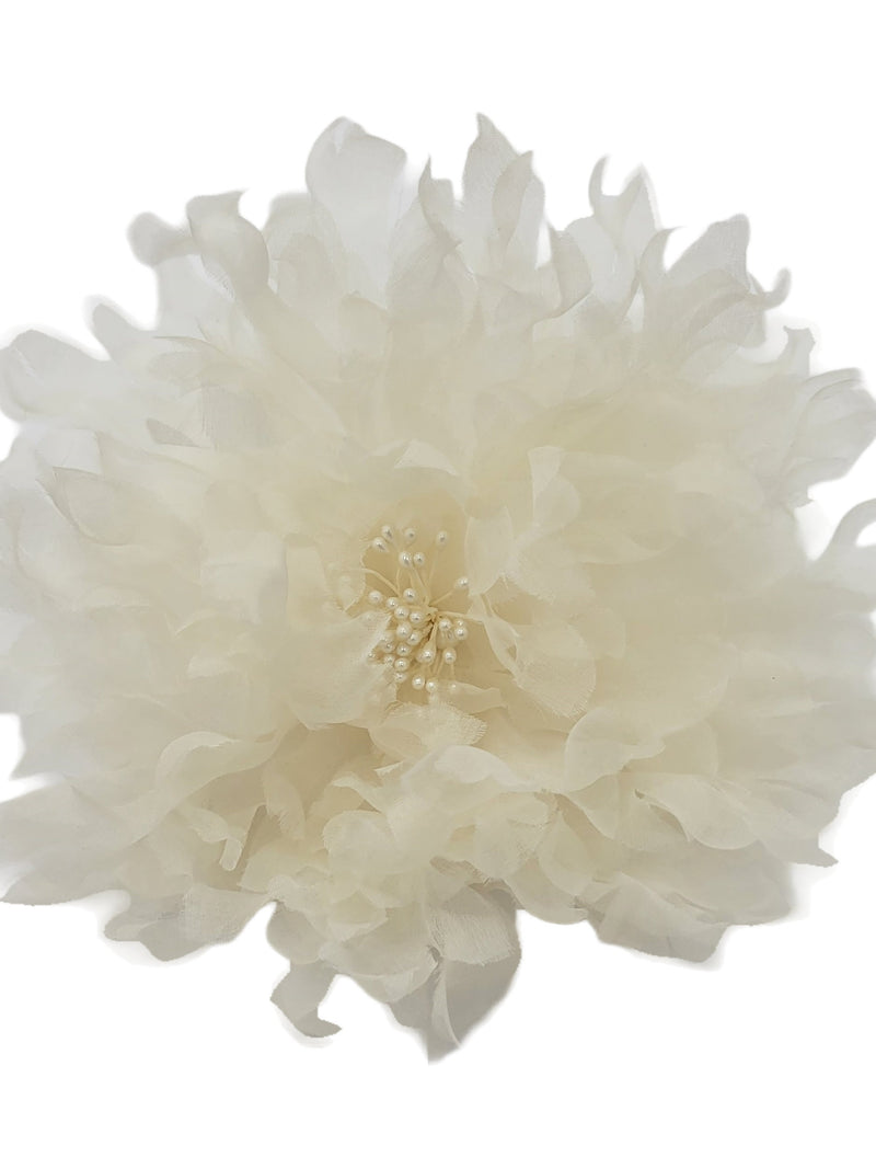 M&S Schmalberg 7" Light Ivory Silk Organza Jagged Wedding Flower Brooch - Made in USA  (Bridal Flower) silk flower
