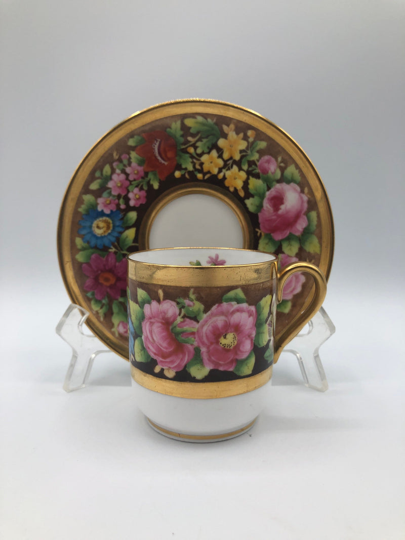 RARE Spode Copeland Floral Demitasse, T.G. Goode and Co., Hand Painted Spode Demitasse Cup and Saucer, Made in England flower spore