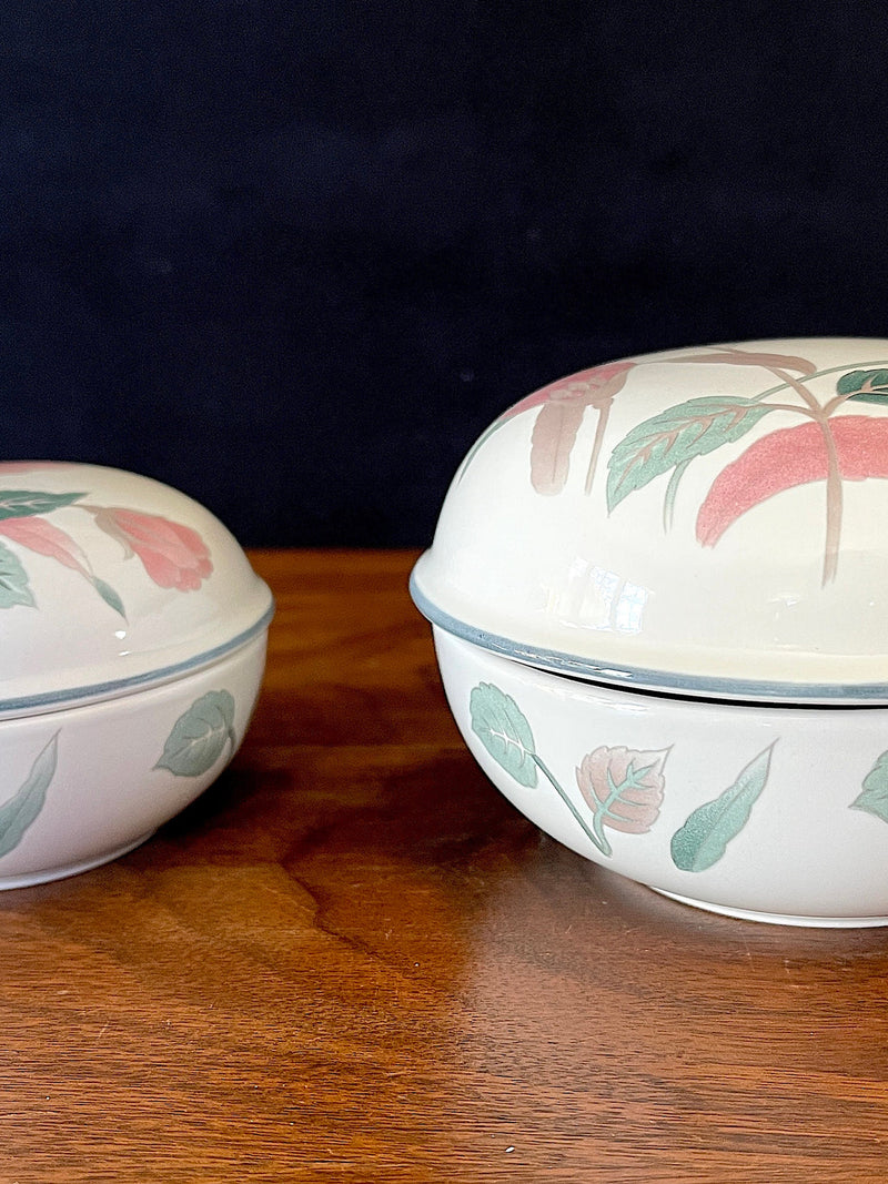 1980-2006 MIKASA Silk Flowers 2 Pc Trinket Box One 4", 3"# is Sold, Excellent VTG Cond Unused, NO Damage, Pink White Teal Taupe Floral Motif silk flower
