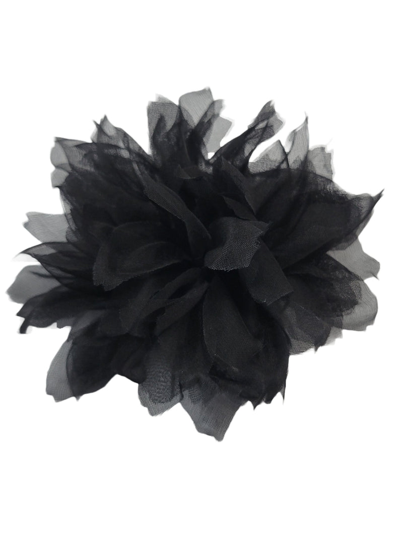 M&S Schmalberg 4" Silk Organza Black Chrysanthemum Flower Brooch Pin Mum - Made in USA silk flower