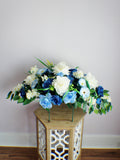 Headstone Saddle, Memorial Flowers, Summer Memorial Flowers, Gravesite Spray, Memorial flowers, Tombstone flowers, Blue and White sympathy flower