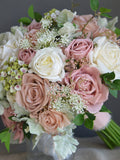 Dusty Pink White Wedding Bouquet, Real Touch Artificial Pink Roses, Rose Pink Peony Bouquet, Boho Bridal Bouquet, Eucalyptus Bouquet