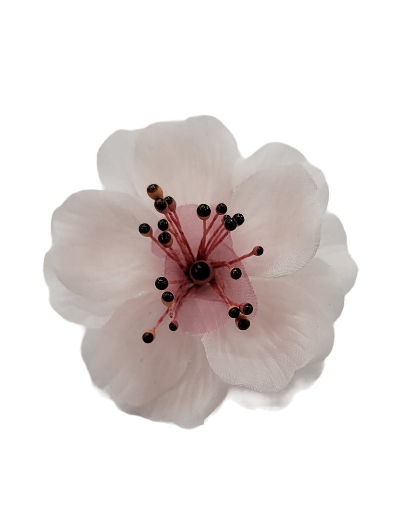 M&S Schmalberg 2.5" Light Pink Blush Dogwood Labdanum Cherry Blossom Silk Flower Blossom Brooch Pin.  Fabric Flower Pin Made in New York silk flower