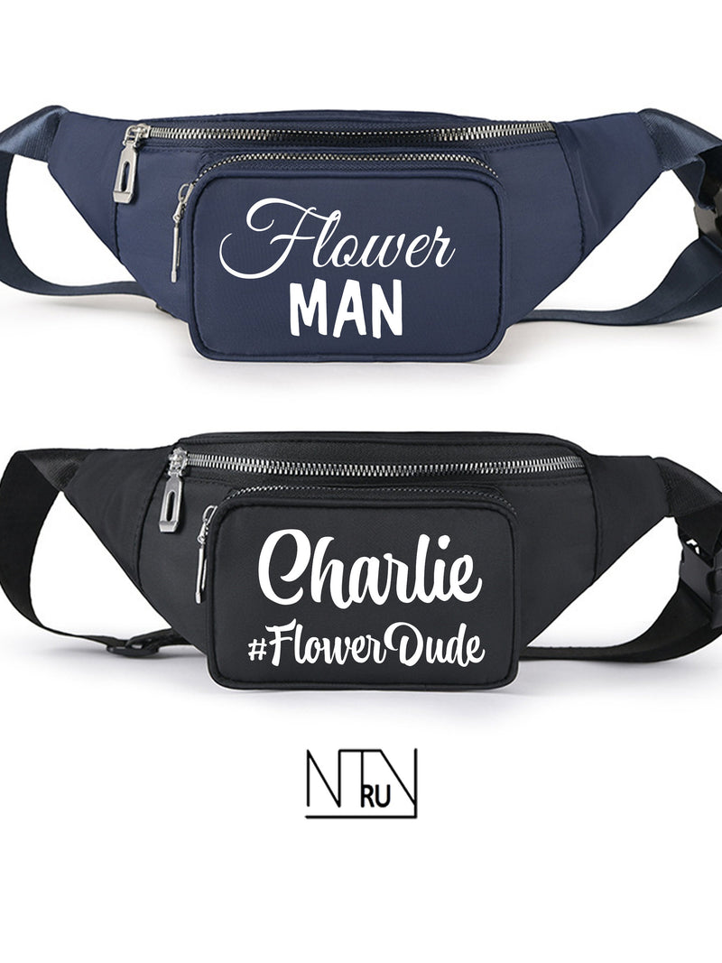 Flower Man Fanny Pack, Flower Dude Custom Fanny Packs, Flower Guy waist bag, Flower Boy Fanny Pack, Personalized Wedding Fanny Pack wedding flower