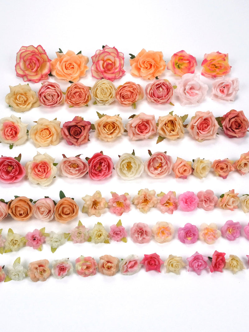 Artificial Silk Flower Head Rose Combo 70Pcs/Pack For DIY Ornament Kit Project Graduation Cap Bridal Shower Centerpiece Decor Fake Flower silk flower