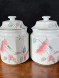 1980-2006 MIKASA Silk Flowers 6" Smallest Canisters (2) One Has Crazing, Stains, One  Excellent Condition, Dishwasher, Microwave, Oven Safe silk flower