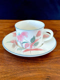1980-2009 MIKASA Silk Flowers Demitasse Cup and Saucer, Unused, Perfect, NO Damage, See Photos for Size. White, Pink, Teal, Taupe Lg Floral silk flower