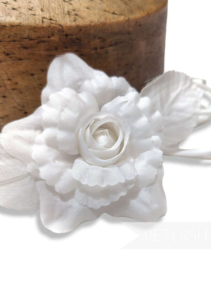 7cm 'Zahra' Petite Silk Flower Hat Mount for Millinery and Hat Trimming - White silk flower