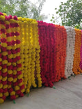 SALE ON 100 PC Indian Mix Color Artificial Decorative Marigold Flower Garland Strings for Christmas Wedding Party Decoration Diwali decor house warming flower