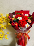 Crochet flowers,  red rose flower ornaments, cute A bunch of flower Anniversary bouquet Gift for her flower ornaments house warming flower