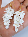 White Flower Petals Pearl Earrings, Long Bridal Jewelry Bridal Earrings Crystal Bridal Earrings Statement Earrings Cz ANNIVERSARY