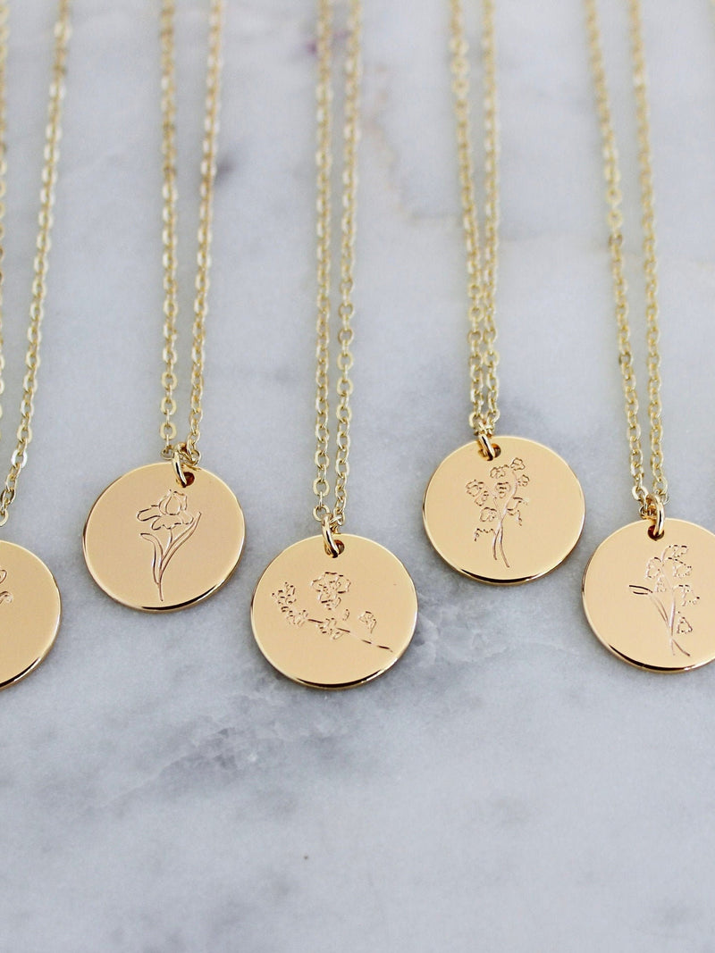Gold Birth Flower Necklace, Birth Flower Jewelry Birthday Gift, Birth Month Flower, Gift for Mom, Birthday Gift, Personalized Bridal Gift birthday flower