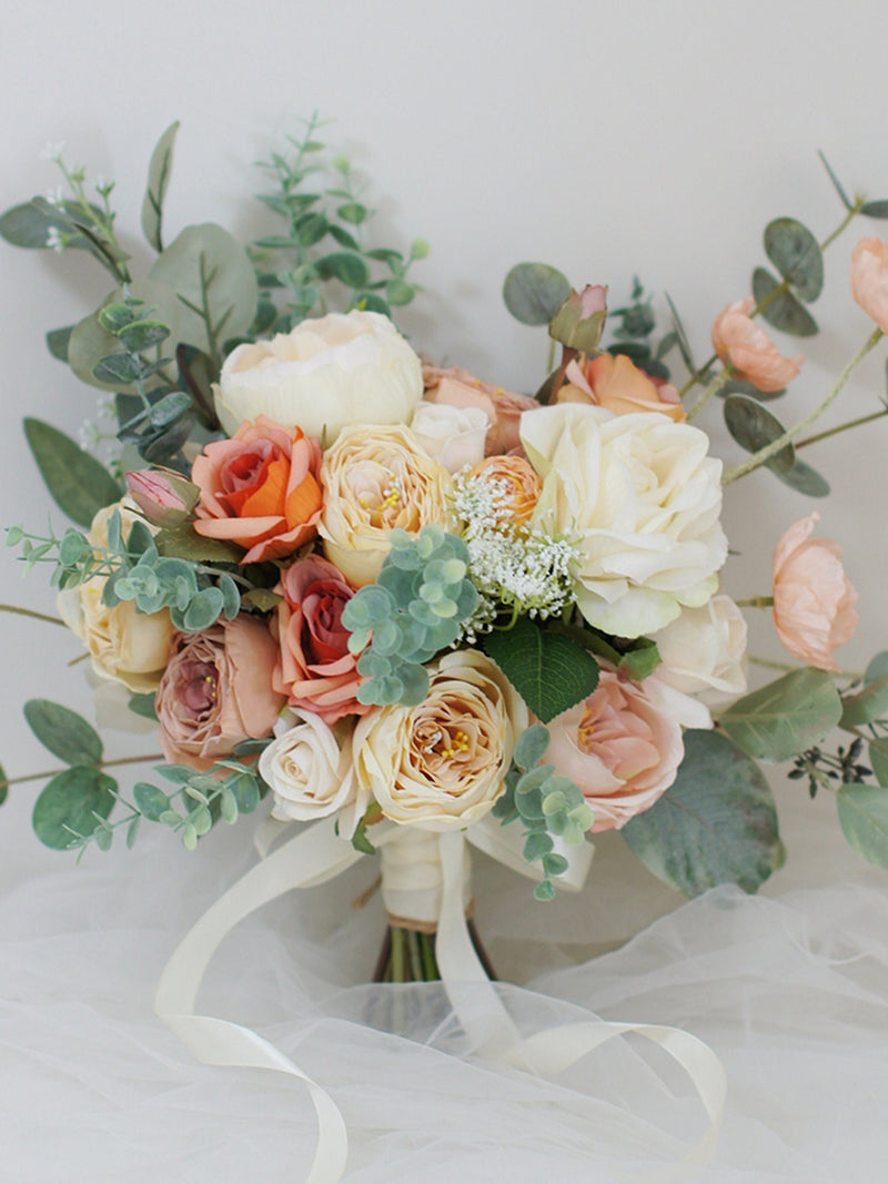 Peach and Ivory Wedding Bouquet, Boho Bridal Bouquet, Spring Wedding Flowers, Made with Peonies, Roses,Poppy and Eucalyptus wedding flower