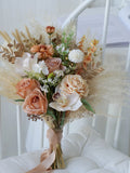 Champagne Color Silk Flower Bouquet Rustic boho Wedding Bouquet,Artificial Faux Flowers Home Wedding Decor,bridal  bouquets,Pampas grass silk flower