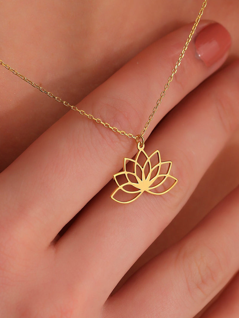 14K Solid Gold Lotus Necklace: Minimalist Water Lily Pendant sympathy flower