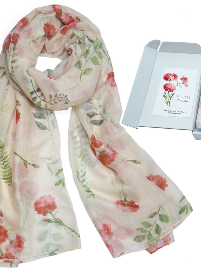 Birth Flower Scarf Birthday Gifts Women Personalized Custom Name Anniversary Gifts Carnation Birth Month Flower Scarf Shawl Mom Wife Grandma birthday flower