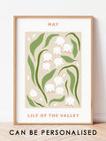 Custom Birth Flower Print, Birth Flower Gift, May Birthday Gift, Birthday Flower Print, Lily of the Valley Print, Birthday Flower Gift birthday flower