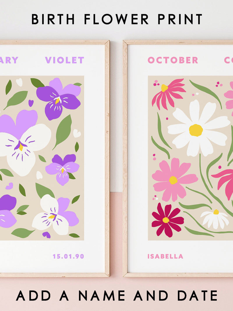 Personalised Birth Flower Print, Birth Flower Gift, Birthday Flower Print, Birthday Flower Gift, Friendship Print, Best Friend Gift birthday flower