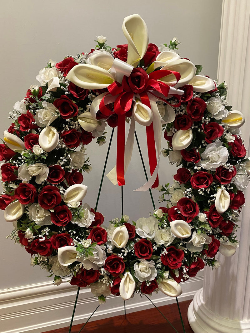 Round Wreath Roses Cemetery Artificial Flowers Funeral Wreath Grace Arrangement Decorations Doves Bow Memorial Arrangement Cross Saddle Love sympathy flower
