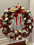 Round Wreath Roses Cemetery Artificial Flowers Funeral Wreath Grace Arrangement Decorations Doves Bow Memorial Arrangement Cross Saddle Love sympathy flower