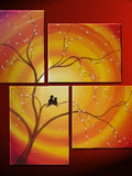 Custom Love Bird Art Orange Painting Cherry Blossom Tree Cream Flowers Asian Style Art Japanese Delicate Branches 47x41 Love Romance Flower
