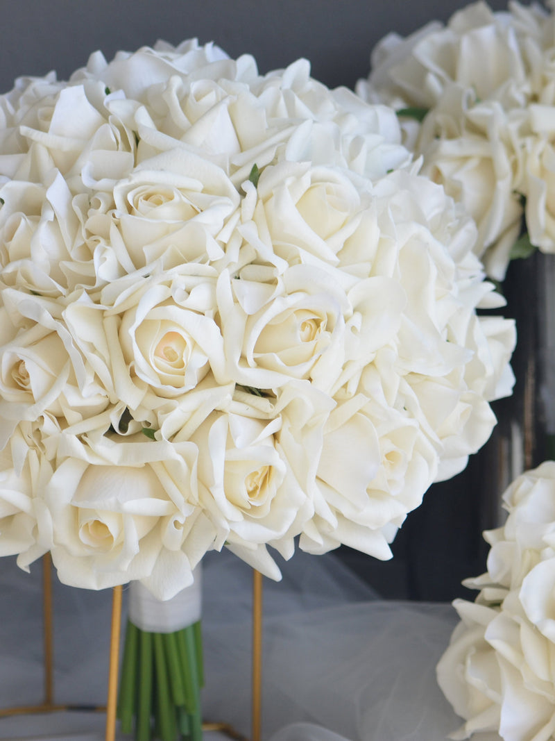 Morandi White Real Touch Faux Roses Bridal Bouquet, Cream White Wedding Bouquets, Ivory Roses Artificial Flowers Bouquets wedding flower