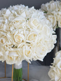 Morandi White Real Touch Faux Roses Bridal Bouquet, Cream White Wedding Bouquets, Ivory Roses Artificial Flowers Bouquets wedding flower