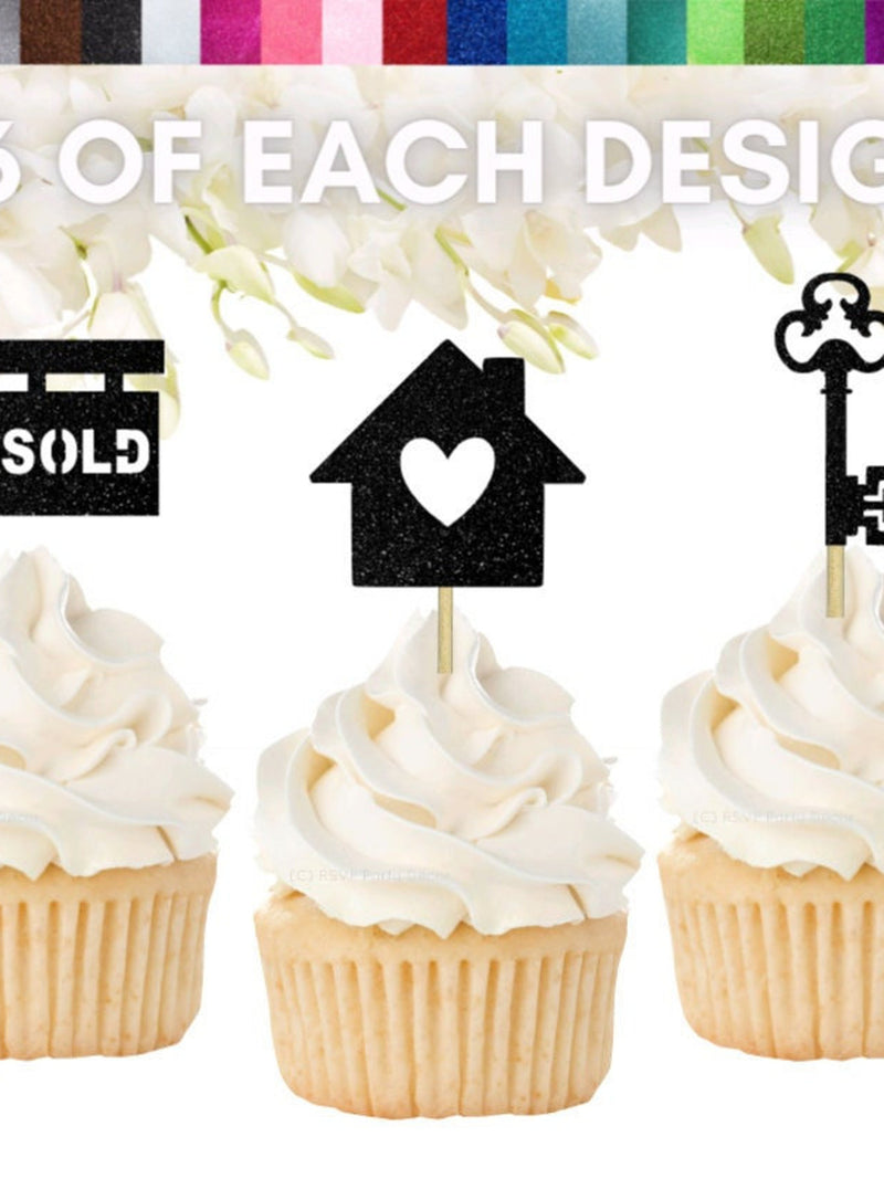18 PCS Housewarming Cupcake Topper Set, Housewarming Party Decorations, House Cupcake Toppers, New Home Party Decor, Real Estate Gift Ideas house warming flower