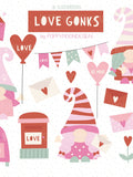 Love Gonks, Valentines, wedding digital printable clipart Love Romance Flower
