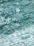 80 cm long piece Green 3D Beaded Lace Fabric: Silk Flowers, Wedding Couture silk flower