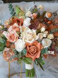 Wedding Bouquet With Rust Burnt Orange Ivory flower, Bridesmaids Bouquets, Fall Boho Bouquets, Fake Terracotta Flowers Bouquet, Faux Bouquet Bouquet