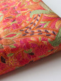 Orange embroidered pink printed Silk flowers Fabric nr. 1-023 - 1/4 yard silk flower