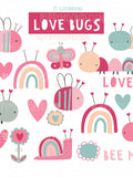 Love Bugs, Valentines, wedding digital printable clipart Love Romance Flower