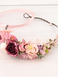 Flower crown wedding Blush Pink  Mauve Headband with flowers Bridal hair piece Bridesmaids Hair Crown Rustic flower girl headpiece wedding wedding flower